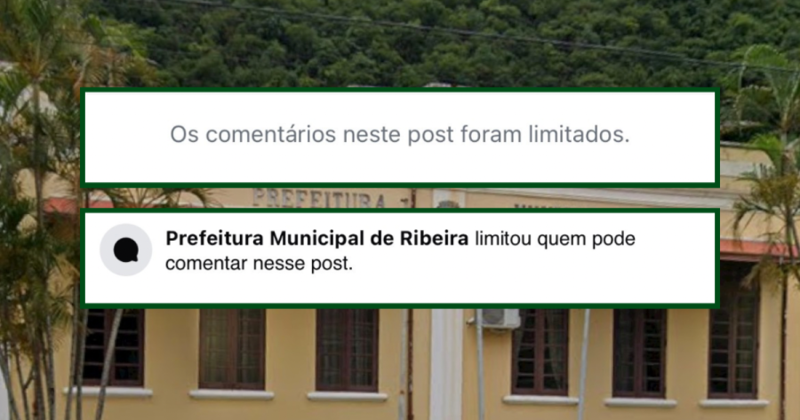 Perfis oficiais da Prefeitura de Ribeira bloqueiam comentários e impedem interação da população